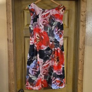 Vince Camuto Sleeveless Floral Zip Up Dress Pockets Colorful Size 14 Plus Garden
